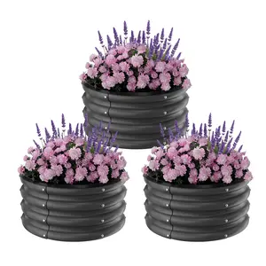 Garvee Galvanized Raised Garden Bed Outdoor, 3 Pack 2x2x1Ft Metal Round Planter Box, Heavy Duty Raised Beds for Vegetables, Flowers, Herbs, Open Bottom Design, Easy Assembly
