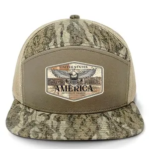 TRENZ SHIRT COMPANY Patriot Pride Men's 7-Panel Snapback Mesh Trucker Hat America 250 Year of Freedom Spread Eagle Wings Wood Patch One Size Fits Most