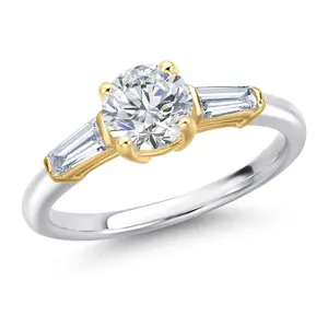 925 Silver and 10K Yellow Gold IGI Certified Lab Grown Diamond Engagement Ring For Women | 1.30 Cttw | Center 1 Ct Round Cut | E-F Color | VS1-VS2 Clarity