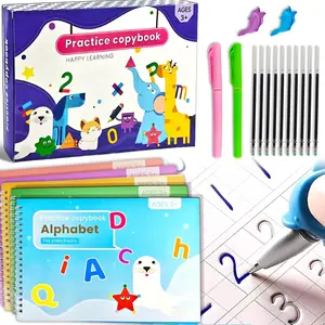 5 Packs in 1 Large  Magic Grooved Writing Practice for  with 2 Pen & 10 Refills, Disappearing Ink Handwriting Book, Magic Grooved Writing Practice for