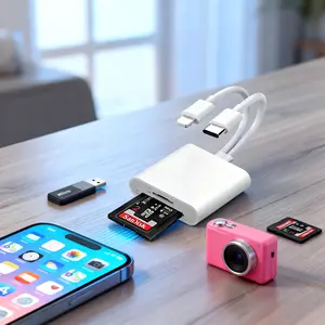 SD Card Reader for iPhone iPad, 2 in 2 USB C Memory SD Card Reader with Dual Slot for MicroSD/SD, Lightning+USB C Camera Card Viewer Reader Adapter for iPhone/iPad/Android/Camera, Plug and Play