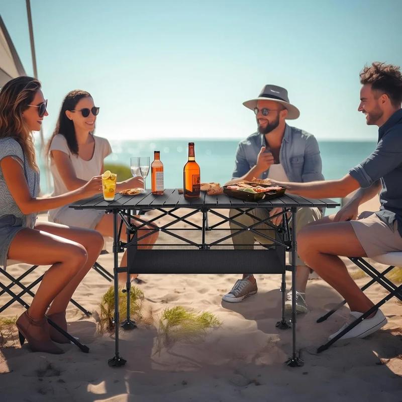 AORAN Folding Picnic Table, Steel Ultra-Compact Outdoor Detachable Portable Folding Lightweight Table with Large Capacity Storage Bag, Suitable for Beach, Picnic, Travel, Backyard, BBQ