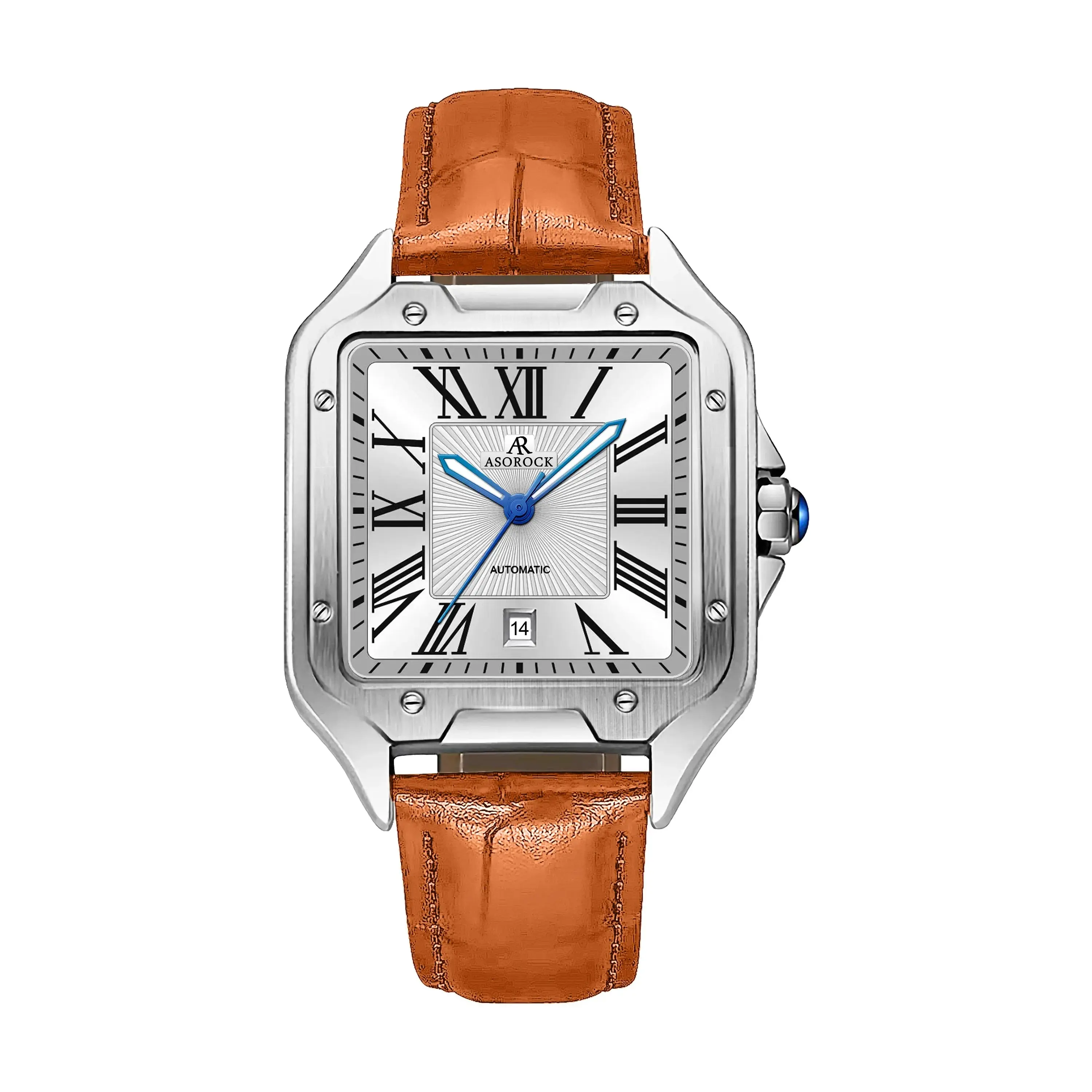 Asorock Watches Silver/White - Brown strap Diplomat 42 mm automatic homage mens watch vintage square tank silhouette watch