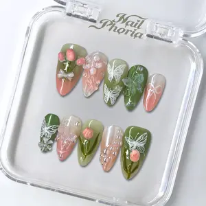 NailPhoria TULIP FAIRY- Handmade Press-On Nails | Reusable, Salon-Quality, Long-Lasting, Glossy Design