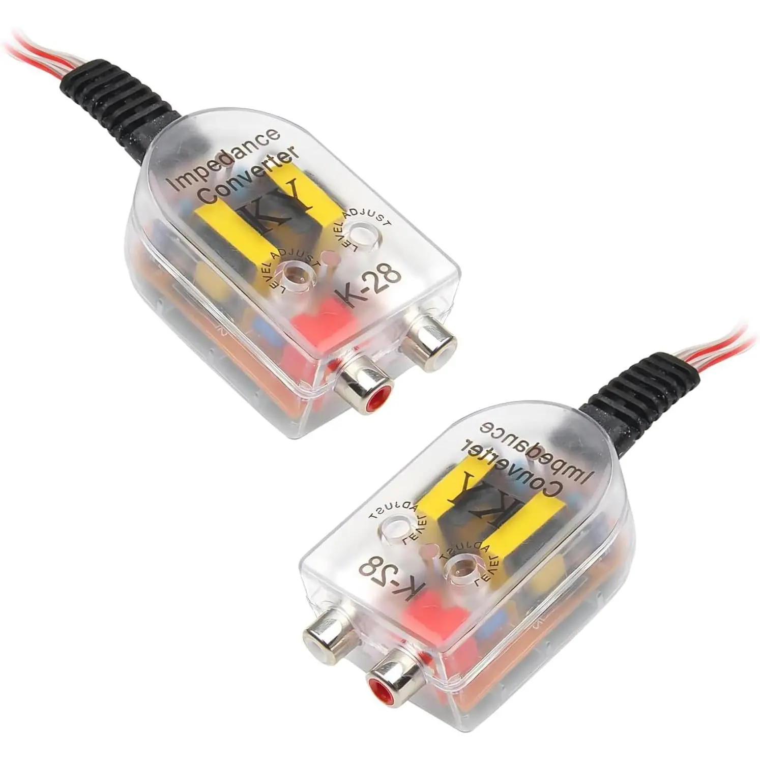 2-Piece RCA High-Low Level Converter Adapter Set, Car Audio Accessories for Vehicle Audio Upgrades - Speaker to RCA Line Output for Subwoofers, CD Compatible, Transparent Design, Anti-Interference, Adapter Kit, 2 Piece Set, Compact, Car Audio Enthusiasts
