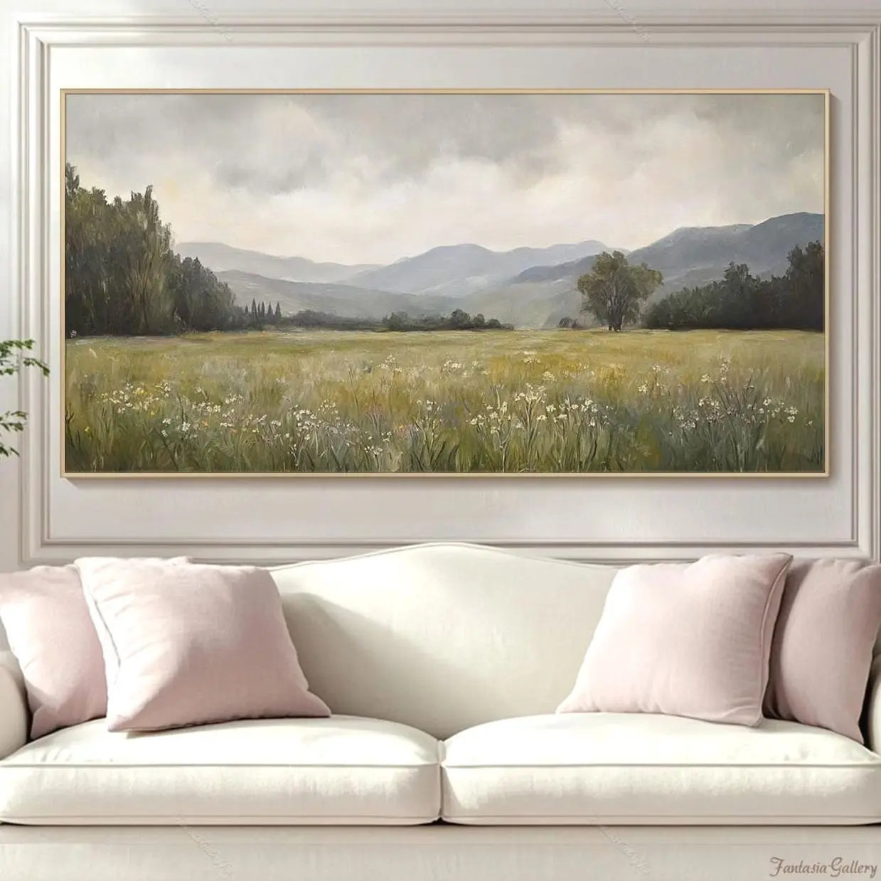 Mountain Landscape Oil Painting | Original Nature Wall Art, Rustic Green Decor W