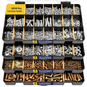 3010pcs Hardware Assortment Kit with Assorted SAE & Metric Phillips Head Bolts, and Grade 8.8 Metric Hex Bolt Set with Matching Nuts and Lock Washers (4 Trays)