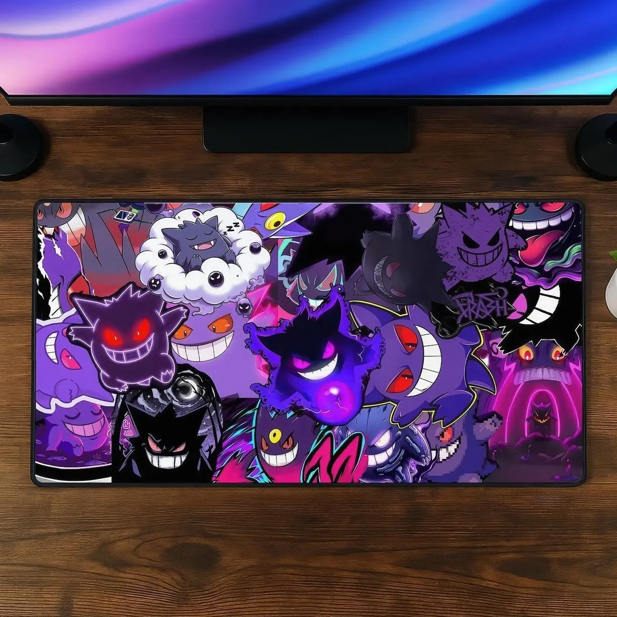 Gengar Ghost Collage Mouse Pad, Purple Gengar Gaming Mouse Pad, Ghost Type Desk Mat, Anime Gaming XXL Desk Mat, Aesthetic Purple Decor