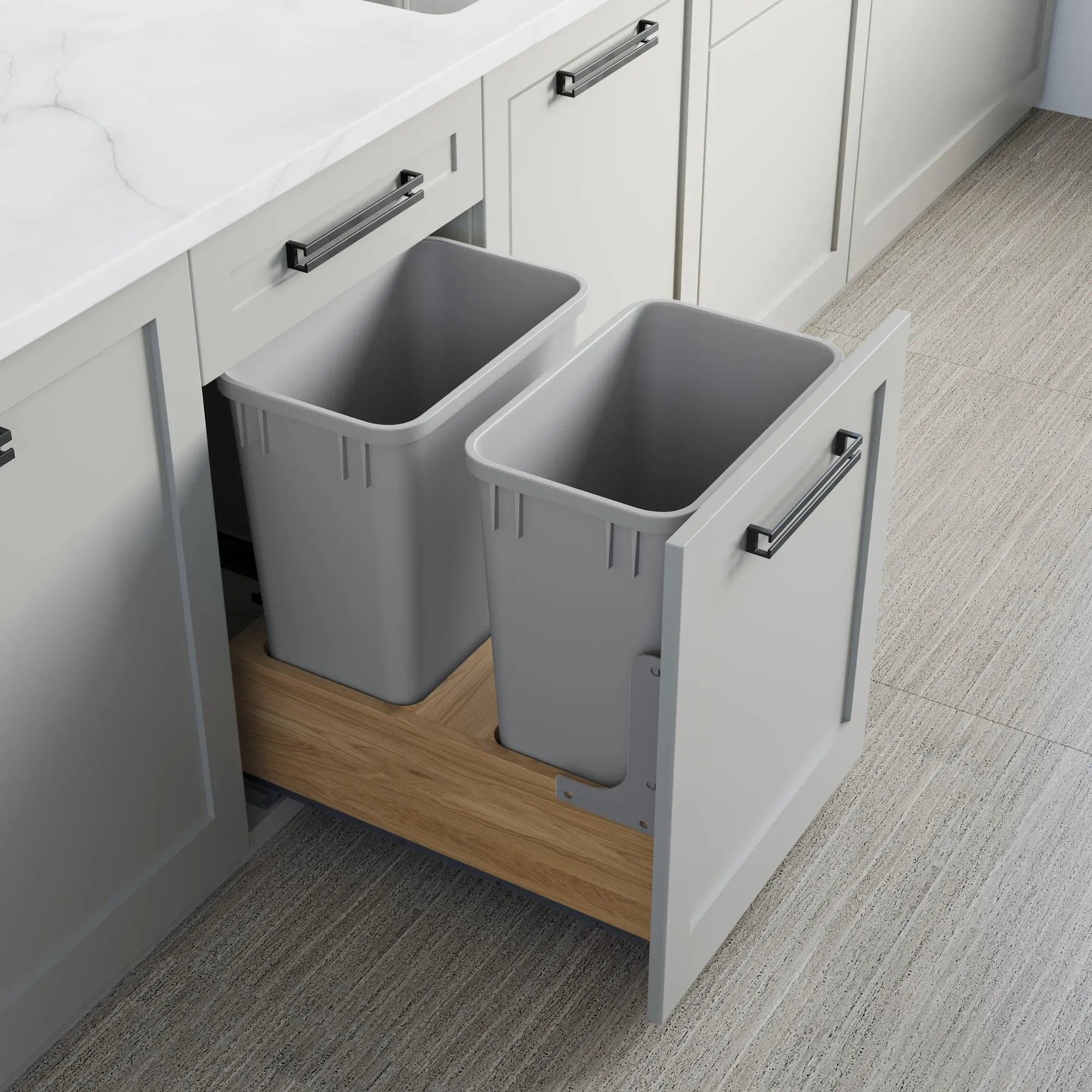 Dowell 18" Double Pull Out Wood Waste Container with Full Extension Soft-Close Slides, Bottom Mount