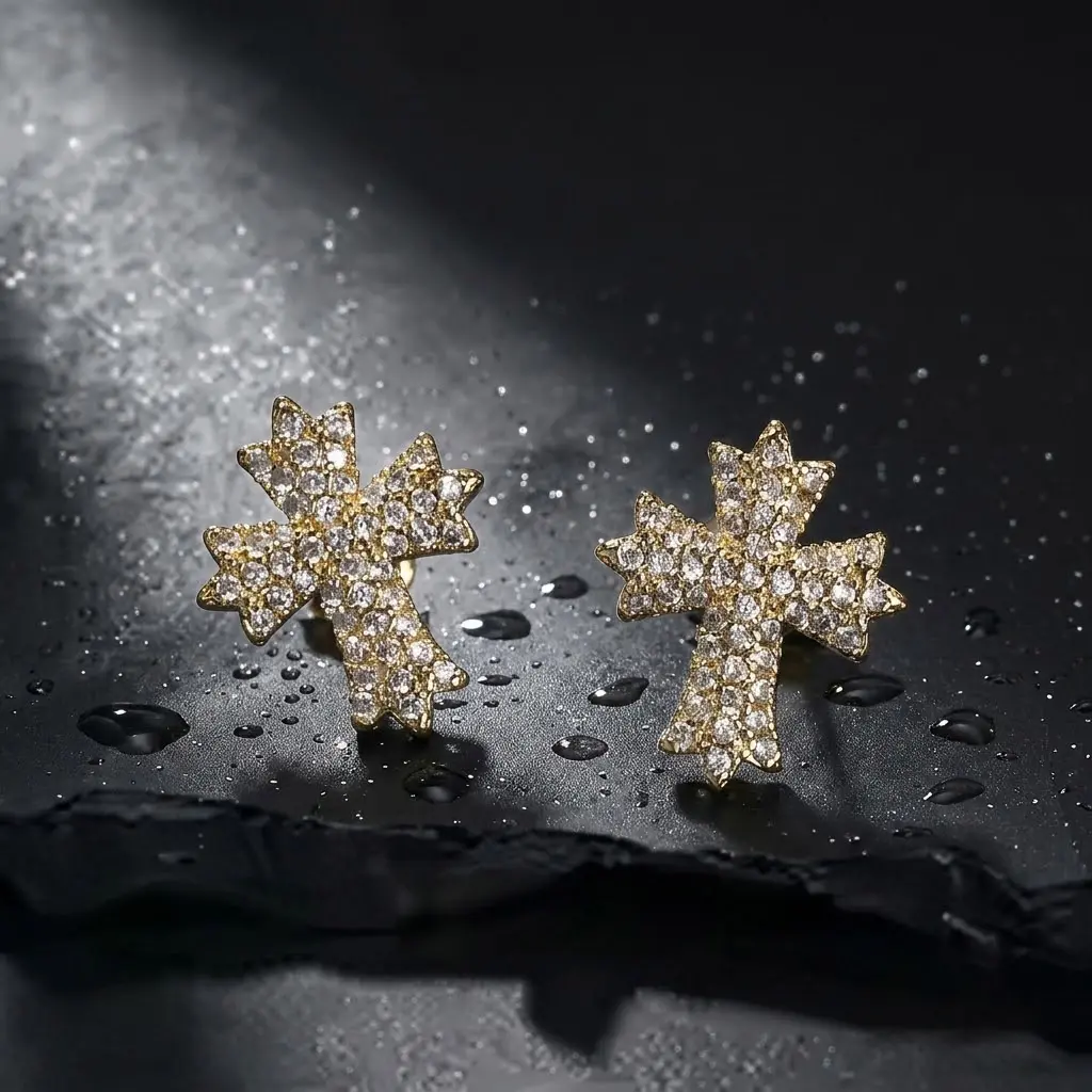 Mini Cross Stud Earrings for Women, Lightweight Copper Hypoallergenic Tiny Cross Ear Studs, Fashion Religious Jewelry Daily Wear Accessories