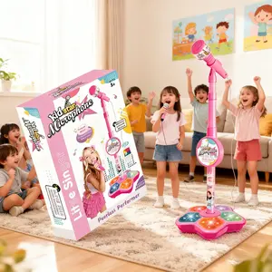 Kids Karaoke Microphone with LED Light Show Built-in Songs Voice Echo Portable 3-8 Year Old Birthday Gift Sing Along Toy