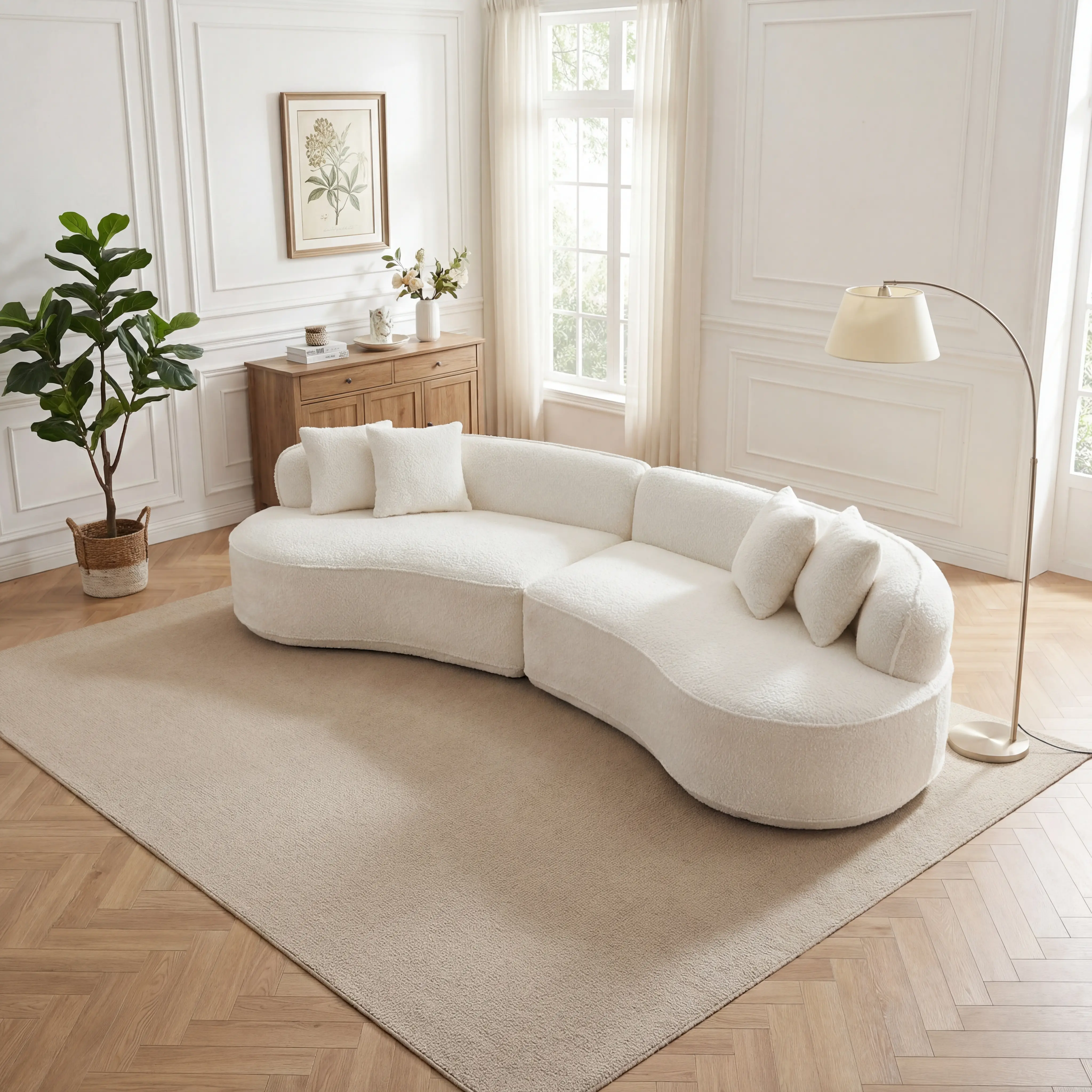 【Sub 2 packages】Niccae Modern Curved L-Shape Luxury Sectional Oversized Sofa: Minimalist Design, Comfy Sleeper Couch for Living Room, Apartment & Reception Spaces,No Assembly Required