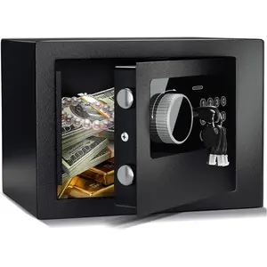 Digital Electronic Money Safe Steel Security Lock Box with Keypad for Office Hotel Business Jewelry Gun Cash, 0.23 Cubic Feet, 9.06" W x 6.69" D x 6.69" H black