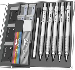 Metal Mechanical Pencil Set, 5 Sizes, 0.3, 0.5, 0.7, 0.9, 2mm For Sketching, Drawing and Drafting