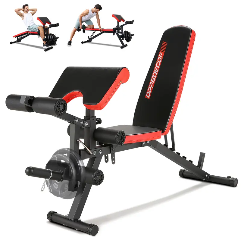 【TikTokShopBlackFriday】OPPSDECOR Adjustable Weight Bench with Leg Extension and Leg Curl, ASTM-Certified 800 LBS Heavy Duty Workout Bench for Home Gym, Preacher Curl Bench with Wheels, Flat Incline Decline Exercise Bench