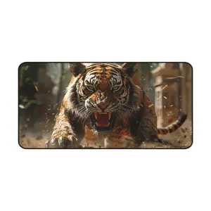 Predator Desk Mat Tiger in Motion - Charging Tiger Design for Gaming & Writing - Non-Slip Rubber Base - High-Resolution Print - Available in 3 Sizes