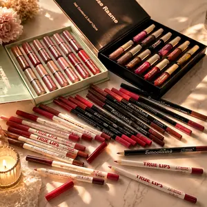 Women's 24-Color Glossy Lip Gloss & 24-Piece Lip Liner Cosmetic Set, Nude Pink Brown Red Makeup Gift Set