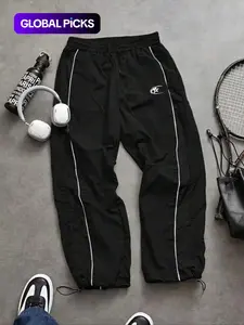 Men's Fashion Casual Striped Sport Pants, Taslon Fabric, Unique Print, Waist Drawstring, Adjustable Ankle Elastic, Perfect for Daily Wear, Casual Sports Pants, Striped Print Bottoms