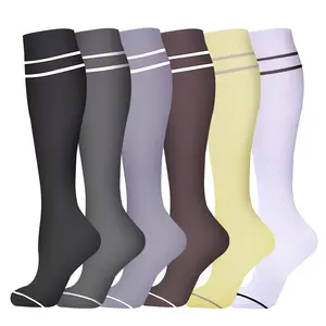 Socks Laboratory  6 Pack Striped Compression Socks  Neutral Tones Graduated Pressure  Moisture-Wicking for Daily & Active Wear