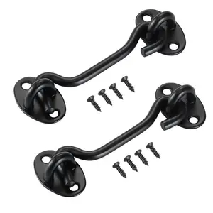 VEVOR Hook and Eye Gate Latch, 2 Pack Barn Door Latch Hook with Mounting Screws, Stainless Steel Hook and Eye Latch, Hook Lock for Sliding Barn Door, Cabinet, Window, Gate, Fence, Bathroom, Black