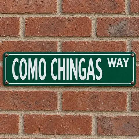 Funny Spanglish Vintage COMO CHINGAS WAY Comedy Metal Street Sign - 16x4 in Casual Home Decor, Room Accessories, Nail House Decor for Porch, Bar, Easy-Hanging Gift for Father's Day, Christmas, summervibes