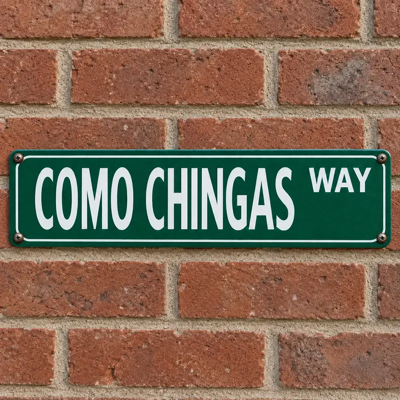 Funny Spanglish Vintage COMO CHINGAS WAY Comedy Metal Street Sign - 16x4 in Casual Home Decor, Room Accessories, Nail House Decor for Porch, Bar, Easy-Hanging Gift for Father's Day, Christmas, summervibes