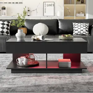 41.3''-76.7'' Extendable Coffee Table, Efficient Central Coffee Table with Multiple Storage Compartments, Multifunctional Adjustable Coffee Tables with Hidden Storage Space for Living Room,Black