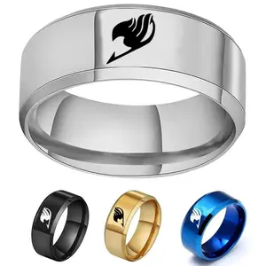 BAECYT New Japanese Anime Fairy Tail Ring Tattoo Badge Enamel Cartoon Stainless Steel Ring Fashion Cosplay Accessories Cool Gift