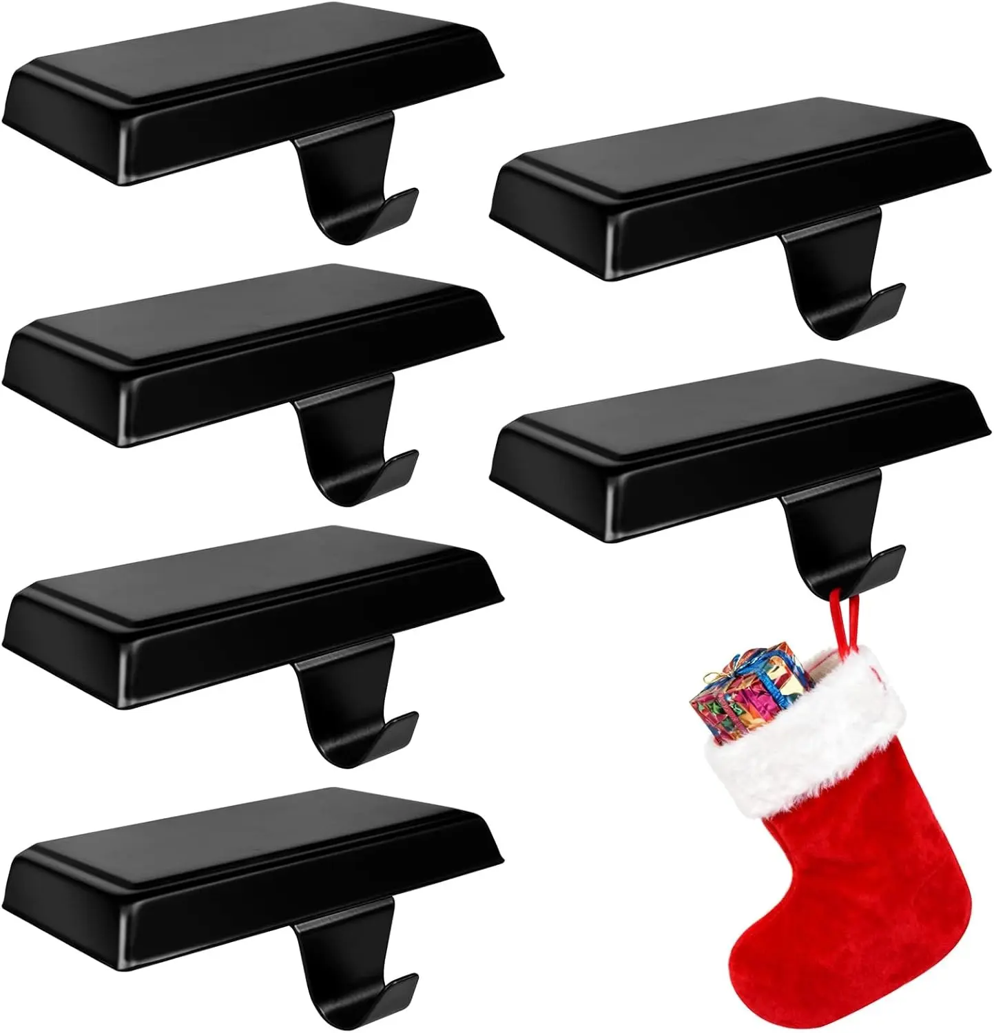 Set of 6 Weighted Christmas Stocking Holders, Heavy Duty Stocking Hangers for Mantle Counter Table Window Fireplace Christmas Decoration Black