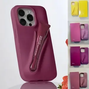 Silicone Lip Treatment Case for iPhone 16 15 14 Pro Max 17 Pro Unisex Makeup Holder Phone Cover Portable Lip Balm Slot Protective Shell Solid Color Aesthetic Skin Friendly Liquid Silicone Case for iPhone 15 Pro 16 Pro Max 17 Pro 15 16