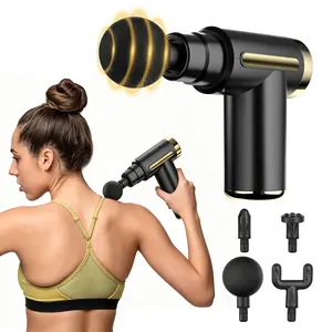 Massage Gun Set - 4 Replacement Heads with 6 Speeds - Portable Handheld Deep Muscle Tissue Massager for Neck & Full Body Relaxing