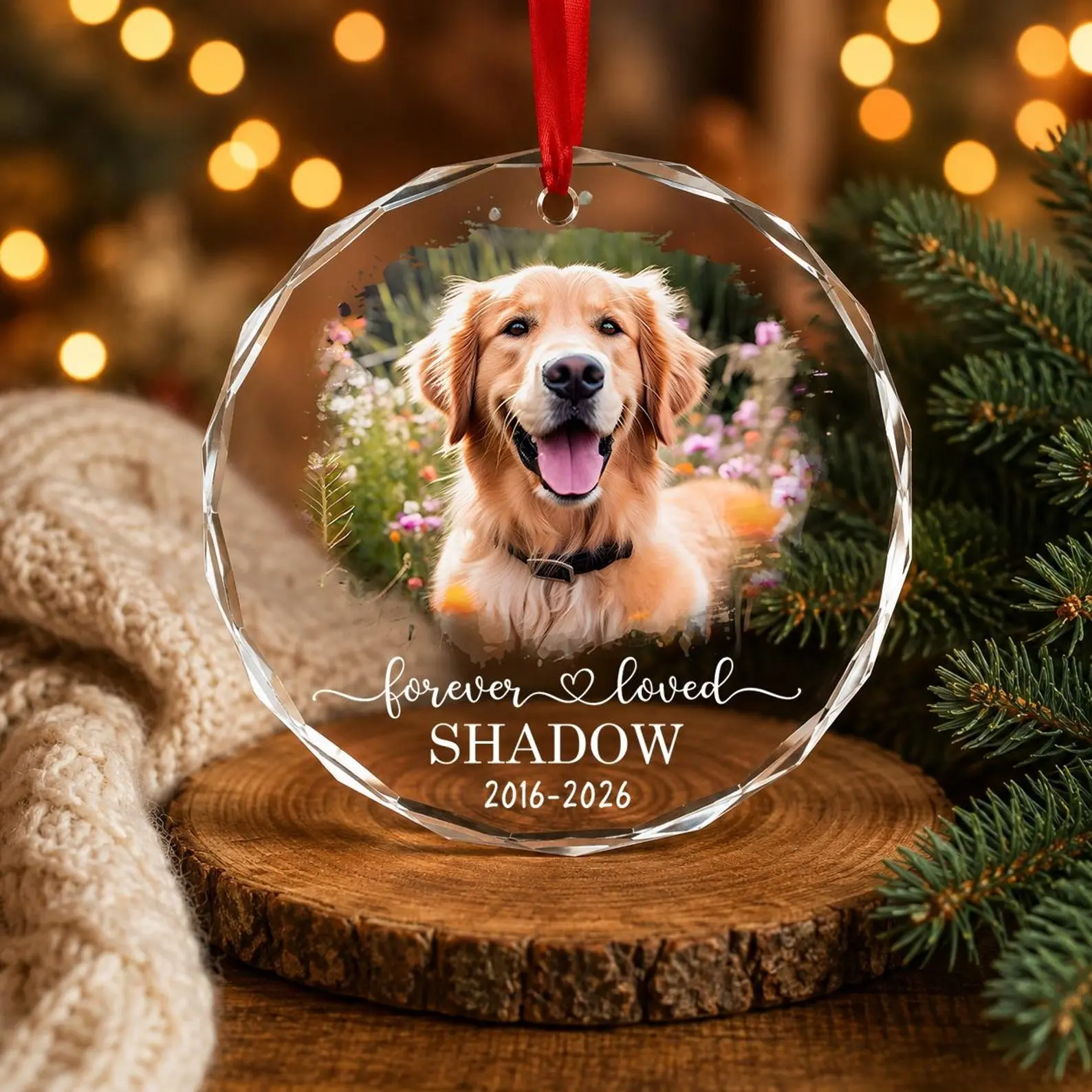 Personalized Pet Memorial Ornament, Custom Dog Photo Name and Dates, Forever Loved Remembrance Gift