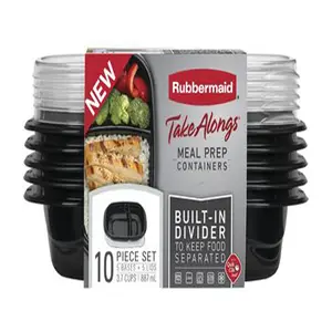 Rubbermaid 6013327 Take Alongs 3.7 Cups Food Container & Lid, Black - Pack of 5