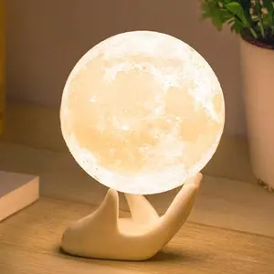3.5" Moon Lamp with Ceramic Base - USB Charging Night Light -Touch Control Warm/Cool White - Kids & Women Gift- Lunar Decor with Timer gifts boyfriend witchy  decor🖤 office decor ornament funky  home  decor desk ornament home decor ornament