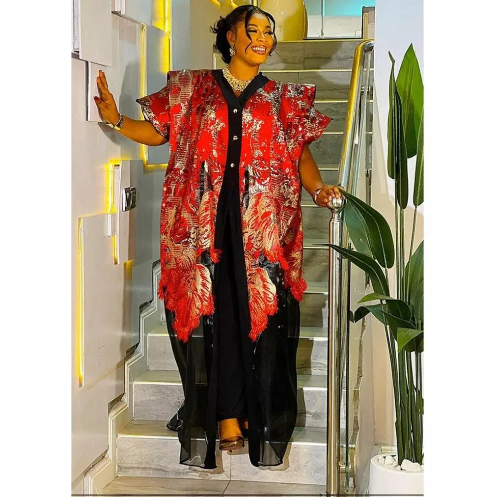 Elegant Red Kaftan Wedding Guest Dress 2-Piece Set, Mikado Metallic Brocade Bubu Mother of The Bride Attire Engagement Ceremony Birthday Gala Cocktail Anniversary Photoshoot Graduation Turkey Party Dresses for Women Plus Size