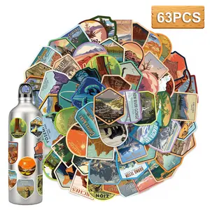 63Pcs National Park Stickers,Outdoor Nature Camping Hiking Inspired Waterproof Vinyl Decals for Water Bottles Laptop Car,Travel Adventure Parks Stickers