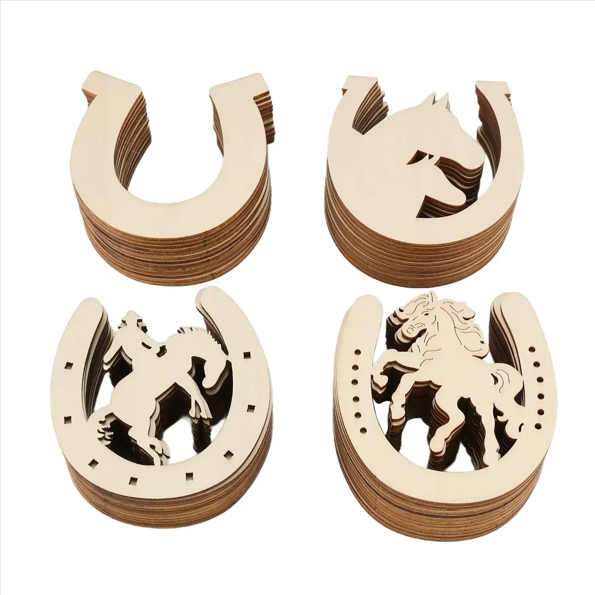 48 Pcs Horseshoe Shape Wood Cutouts for Crafts Unfinished Wooden Horseshoes Small Cowboy Party Decorations