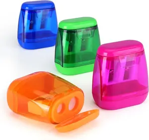 4 Pack Double Holes Pencil Sharpener Manual Sharpeners with Lid for Kids, School, Office, Home(Blue, Green, Orange, Rose) Hutou