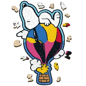 Peanuts Snoopy Puzzle – Balloon Ride – Wooden Puzzles for Adults, 200 Pieces Irregular Shaped Jigsaw Puzzles, Precision Laser Cut, 5MM Thick, Officially Licensed Merchandise, 8.9" x 15.7"