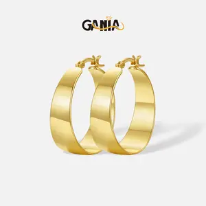 GANIA 18K gold hoop earrings - Women's version, hypoallergenic multi-size earrings with a lightweight large hoop design - 30/40/50/60 millimeters - Valentine's Day gift