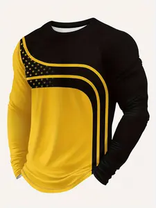 Men'S Casual Sports Long-Sleeve Top with a Simple Round Neck And 3D Print.