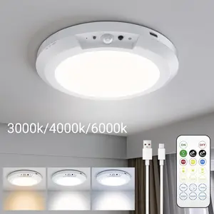 1 Pack Rechargeable Motion Sensor Ceiling Light with Remote, Magnetic Wireless Battery Operated LED Ceiling Lights, 3 Color Modes 3000K 4500K 6000K, USB Type-C Rechargeable, Plug-Free Lighting for Closet, Pantry, Hallway, Shower, Garage