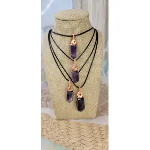 Copper Wire Wrapped Amethyst Pendants