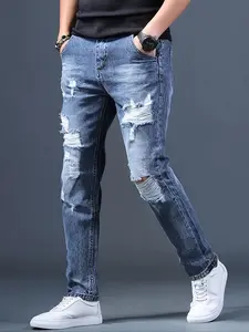 Men's Ripped Denim Jeans, Slim Fit Skinny Pants, Comfortable Conical Leg Design, Casual Fashion, Perfect for Daily Wear