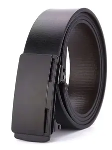 Men's Classic Leather Belt with Auto Buckle, Adjustable Buckle, Fashionable Business Casual Design, Durable Waistband for Suits and Jeans