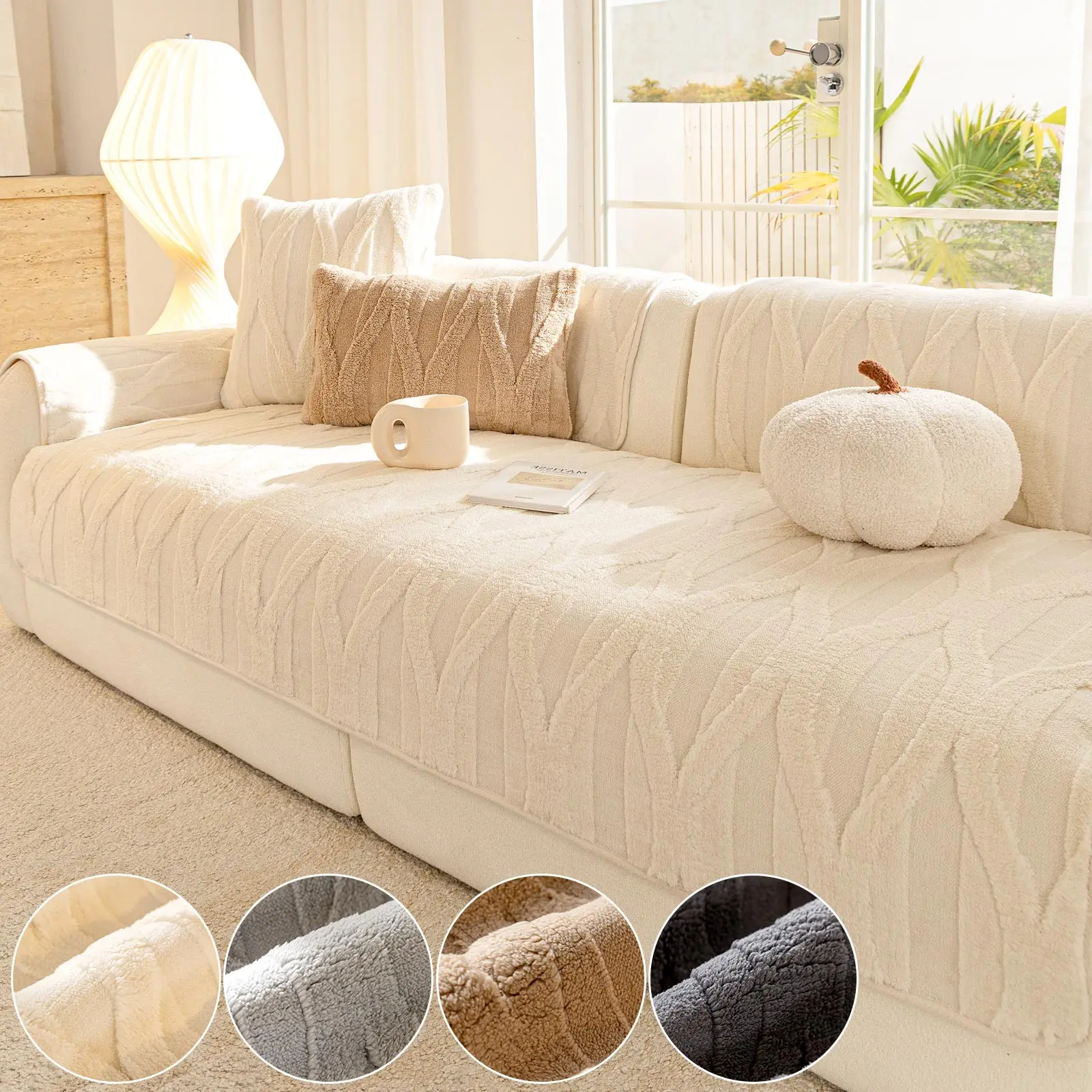 Nordic Style Contemporary Aesthetic Embossed Sofa Cover, Washable Sofa Slipcover, All-Season Pet Scratch Resistant Full Wrap Sofa Protector, 1pc Couch Sheet for Home Decor