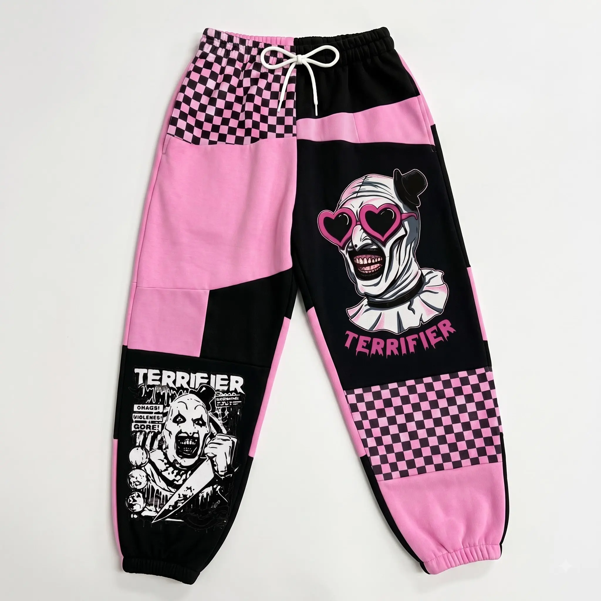 Pink Terrifier Art The Clown Halloween Sweatpants, Spooky Streetwear Pants, Fall Winter Pants, For Men & Women, Gift For Horror Movie Fans