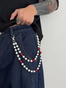 High-End Men's Pants Chain with Clay Diamond Balls, Fashion Hip-Hop Waist Chain, Unique Handmade Body Chain for Jeans