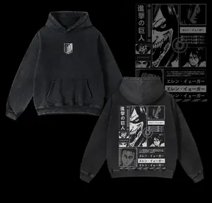 Limited Edition Attack On Titan Info - AOT Anime Double Printed Oversize Lightweight Acid Washed Hoodie, Gift For anime lover, anime merch
