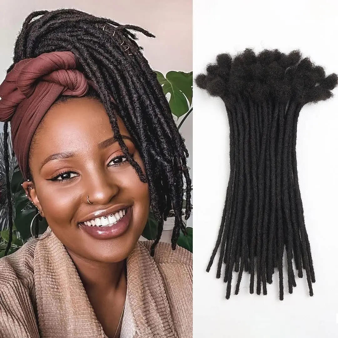 [60 Strands 0.4cm Width] 6-14 Inch Loc Extensions Human Hair AIR Locs Dreadlock Extensions Full Head Handmade Can Be Dyed and Bleached Soft Dreadlocks Extensions 30 Strands Natural Looking